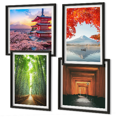 Set 4 slik v okvirju Bambusov gozd Fuji torii na Japonskem