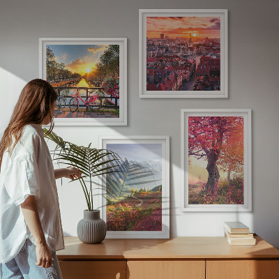 Set 4 slik v okvirju Gorske pokrajine s kolesom