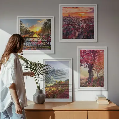 Komplet 4 slik v okvirju Gorske pokrajine s kolesom komplet 4 slik z motivom gorskih pokrajin s kolesom