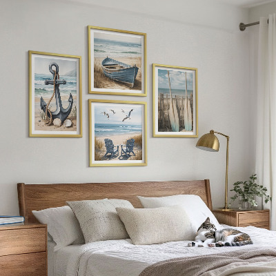 Pripravljena stenska galerija Sidro, čoln, vesla, plaža