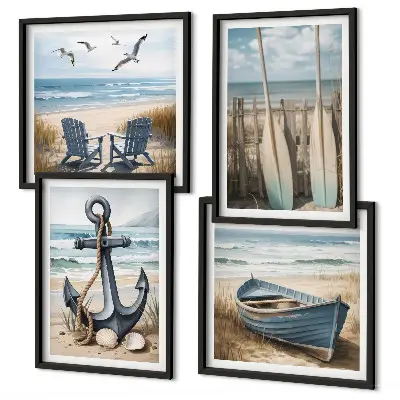 Pripravljena stenska galerija s motivom sidra, čolna, vesel in plaže