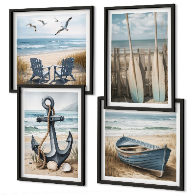 Pripravljena stenska galerija Sidro, čoln, vesla, plaža