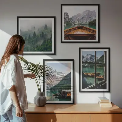 Pripravljena stenska galerija gorsko jezero in koča