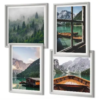 Pripravljena stenska galerija gorsko jezero in koča