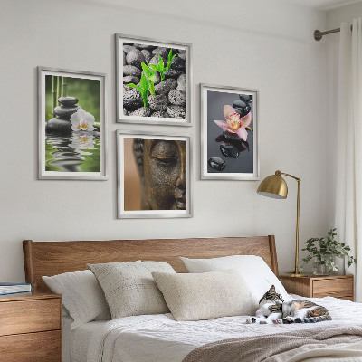 Set 4 slik v okvirju Mirna zen cvetlična kompozicija Bude