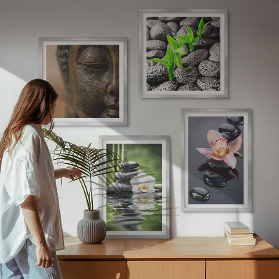 Set 4 slik v okvirju Mirna zen cvetlična kompozicija Bude