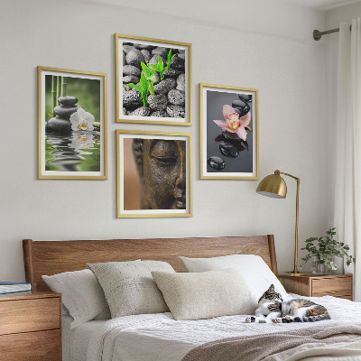 Set 4 slik v okvirju Mirna zen cvetlična kompozicija Bude