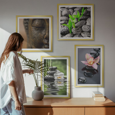 Set 4 slik v okvirju Mirna zen cvetlična kompozicija Bude