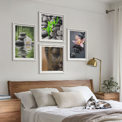 Set 4 slik v okvirju Mirna zen cvetlična kompozicija Bude