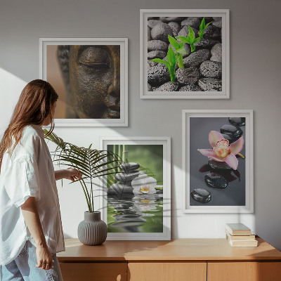 Set 4 slik v okvirju Mirna zen cvetlična kompozicija Bude