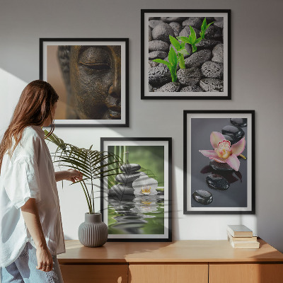 Set 4 slik v okvirju Mirna zen cvetlična kompozicija Bude