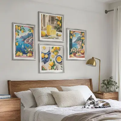 Komplet 4 slik v okvirju italijanske limone z morskim razgledom