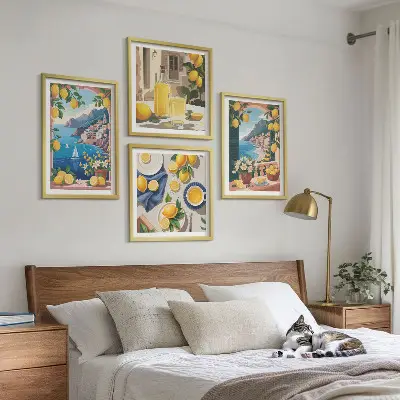 Komplet 4 slik v okvirju italijanske limone z morskim razgledom