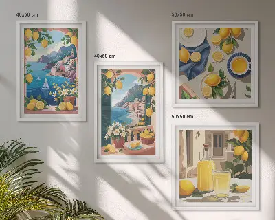 Komplet 4 slik v okvirju italijanske limone z morskim razgledom