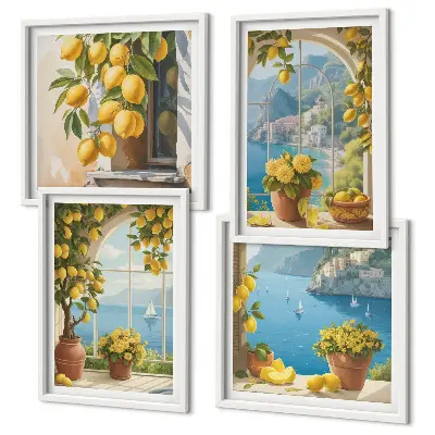 Pripravljena stenska galerija z motivi pokrajin, morja, limon in oken
