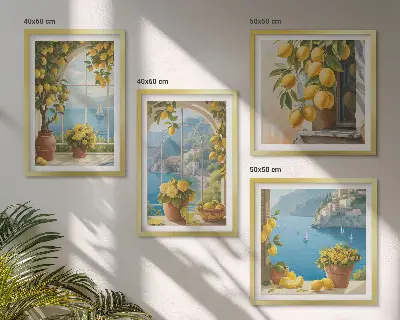 Pripravljena stenska galerija z motivi pokrajin, morja, limon in oken