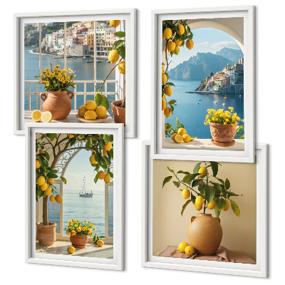 Komplet slik nad zofo Cvetje limone iz morskega mesta