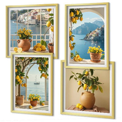 Komplet slik nad zofo Cvetje limone iz morskega mesta