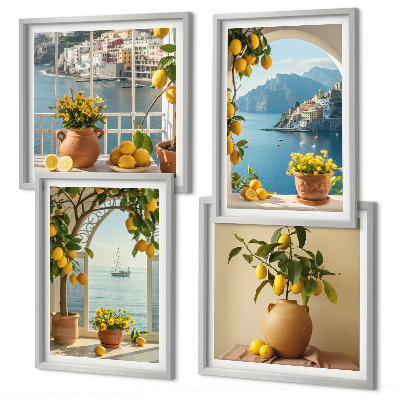 Komplet slik nad zofo Cvetje limone iz morskega mesta