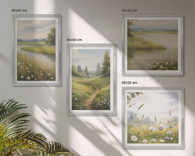 Set 4 slik v okvirju Pomladna pokrajina rečni travnik