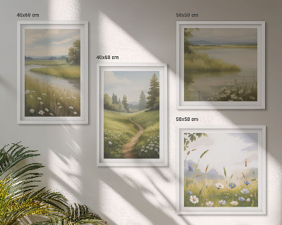 Set 4 slik v okvirju Pomladna pokrajina rečni travnik