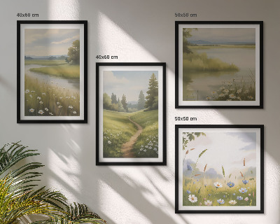 Set 4 slik v okvirju Pomladna pokrajina rečni travnik