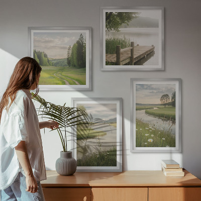 Pripravljena stenska galerija Poletne pokrajine rečni travnik