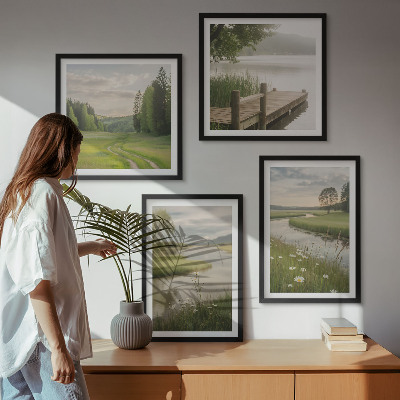 Pripravljena stenska galerija Poletne pokrajine rečni travnik