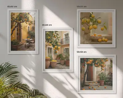 Vrt citrusov na soncu komplet 4 slik v okvirju