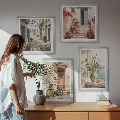 Komplet slik nad zofo z motivom ulic, rož in koles