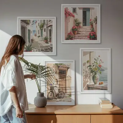 Komplet slik nad zofo z motivom ulic, rož in koles