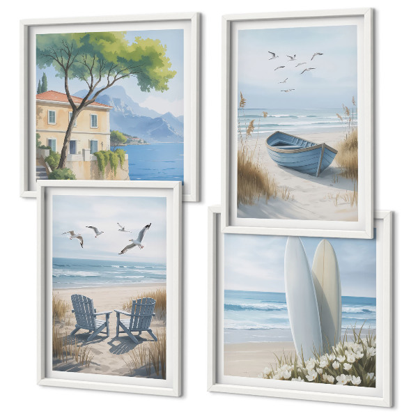 Set 4 slik v okvirju deske za plažo surfanje čoln ptice