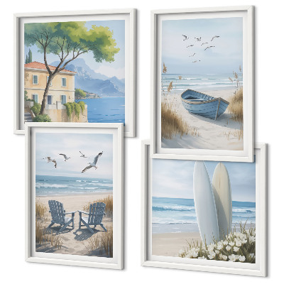 Set 4 slik v okvirju deske za plažo surfanje čoln ptice