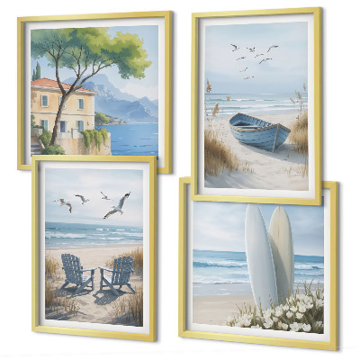 Set 4 slik v okvirju deske za plažo surfanje čoln ptice