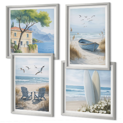Set 4 slik v okvirju deske za plažo surfanje čoln ptice