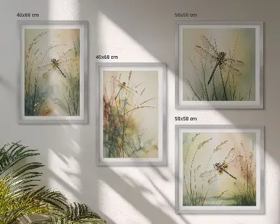Pripravljena stenska galerija kačji pastirji na travi nad vodo