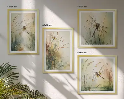Pripravljena stenska galerija kačji pastirji na travi nad vodo
