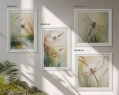 Komplet slik nad zofo motiv kačjih pastirjev s travo in vodo