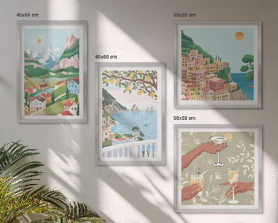 Pripravljena stenska galerija Pastelne obmorske hiše
