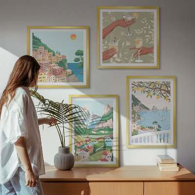 Pripravljena stenska galerija Pastelne obmorske hiše