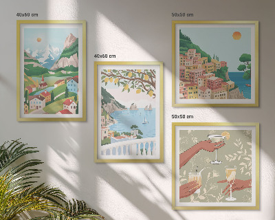 Pripravljena stenska galerija Pastelne obmorske hiše