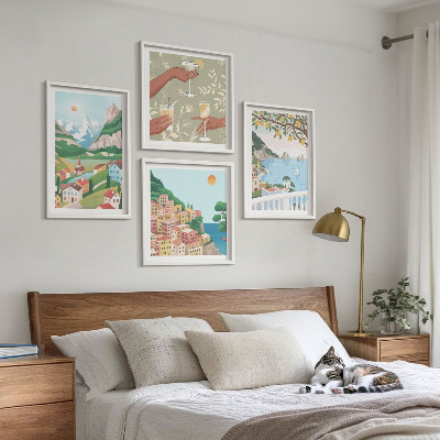 Pripravljena stenska galerija Pastelne obmorske hiše