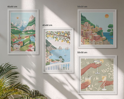 Pripravljena stenska galerija Pastelne obmorske hiše