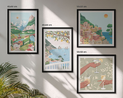 Pripravljena stenska galerija Pastelne obmorske hiše