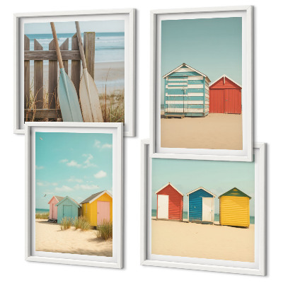 Set 4 slik v okvirju Barvite hiše, plaža, sonce
