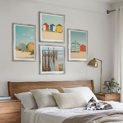 Set 4 slik v okvirju Barvite hiše, plaža, sonce