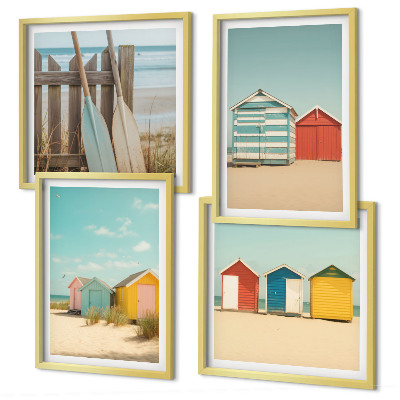 Set 4 slik v okvirju Barvite hiše, plaža, sonce