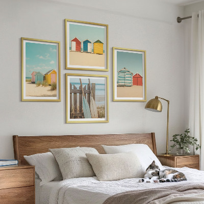 Set 4 slik v okvirju Barvite hiše, plaža, sonce