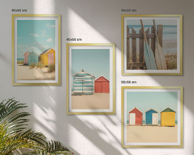 Set 4 slik v okvirju Barvite hiše, plaža, sonce