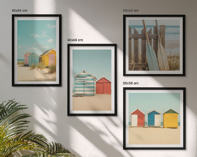 Set 4 slik v okvirju Barvite hiše, plaža, sonce